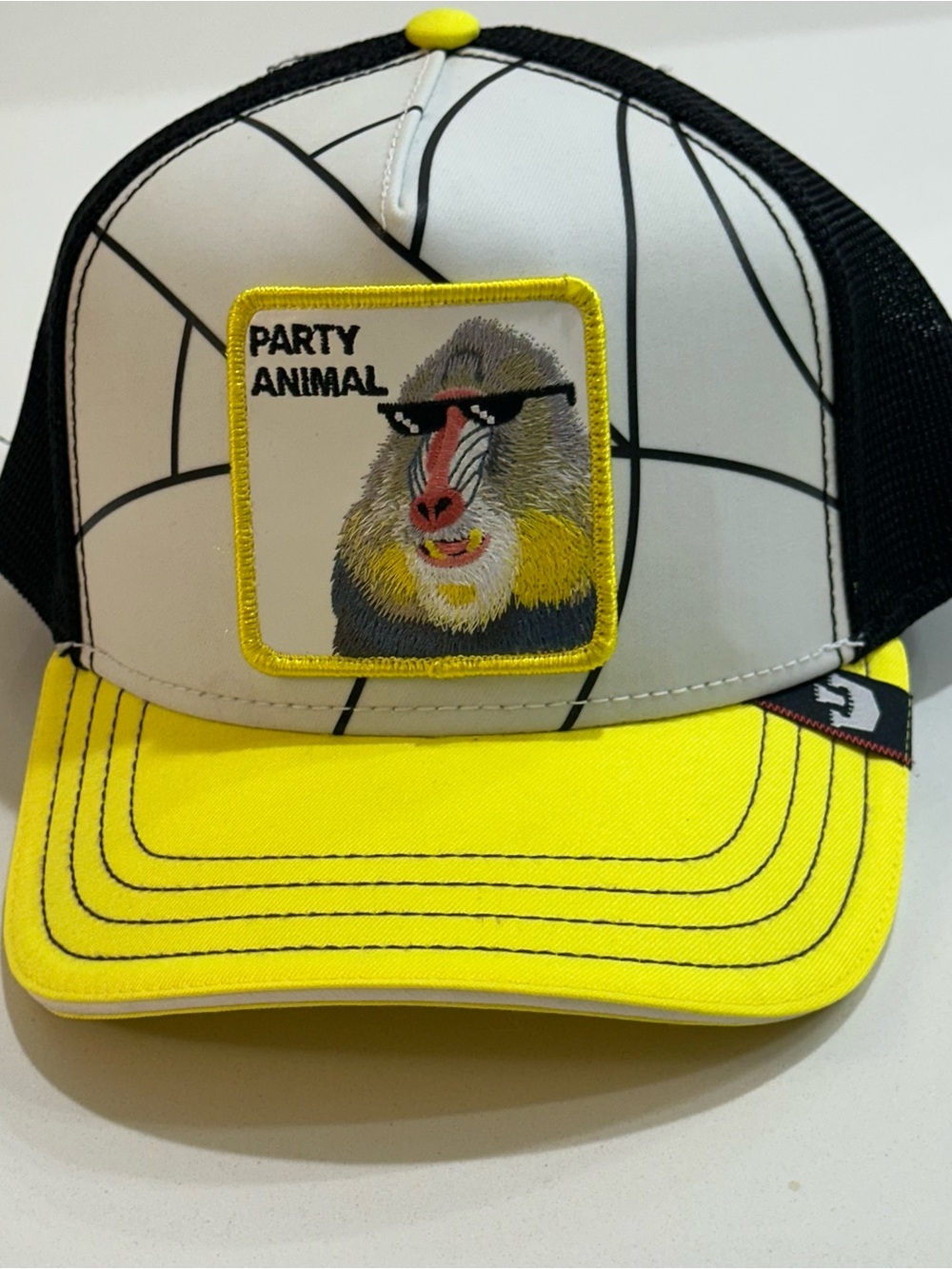 NWOT Goorin Broa Party Animal Trucker Hat with Yellow Brim Merriemaker
